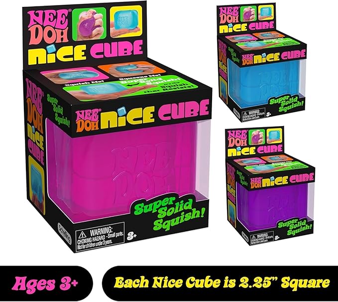 Schylling NeeDoh Nice Cube -Sensory Squeeze Toy with Super Solid Squish - 2.25" Cube (Purple)