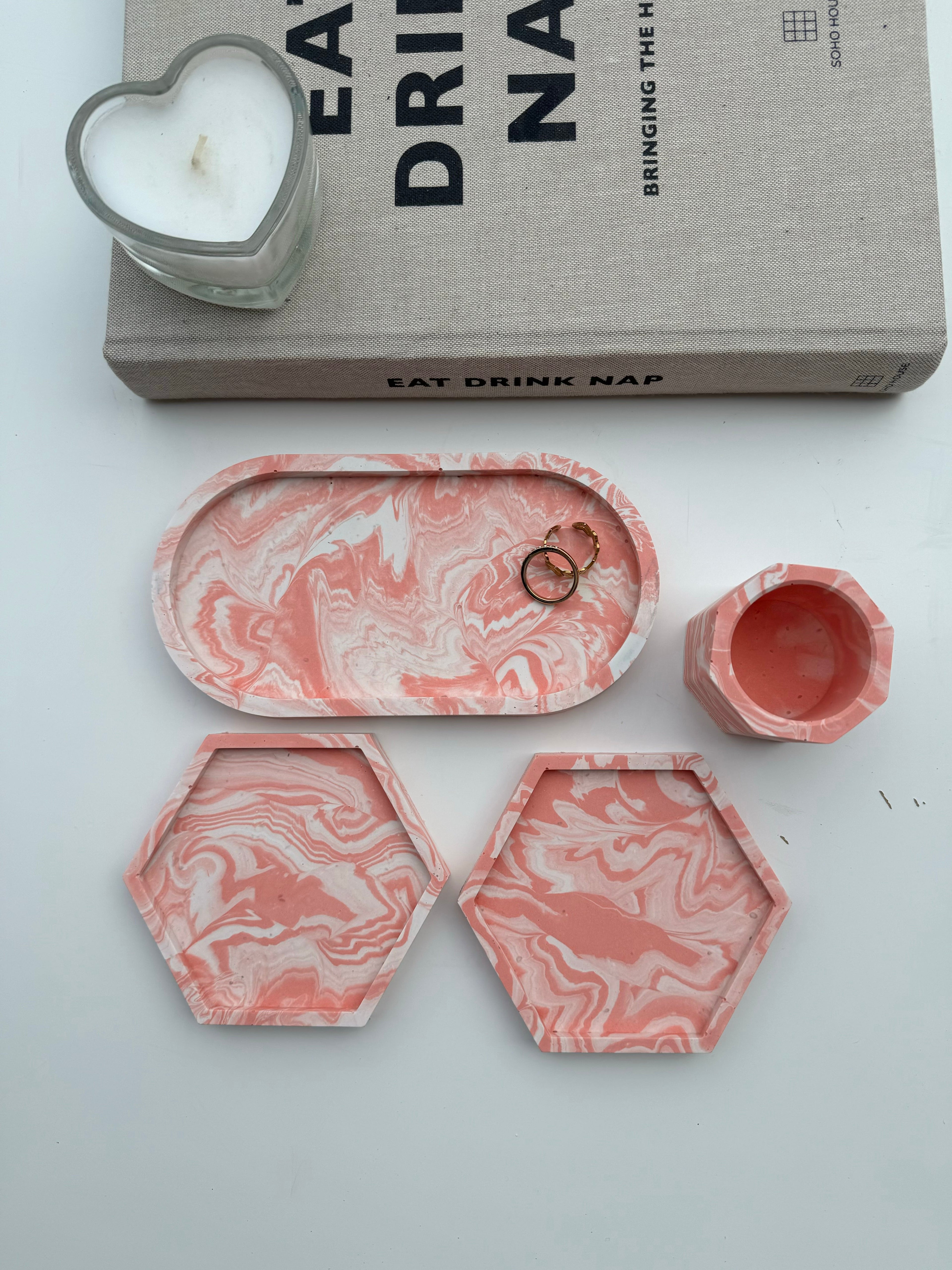 4 Piece Set - Pink Marble
